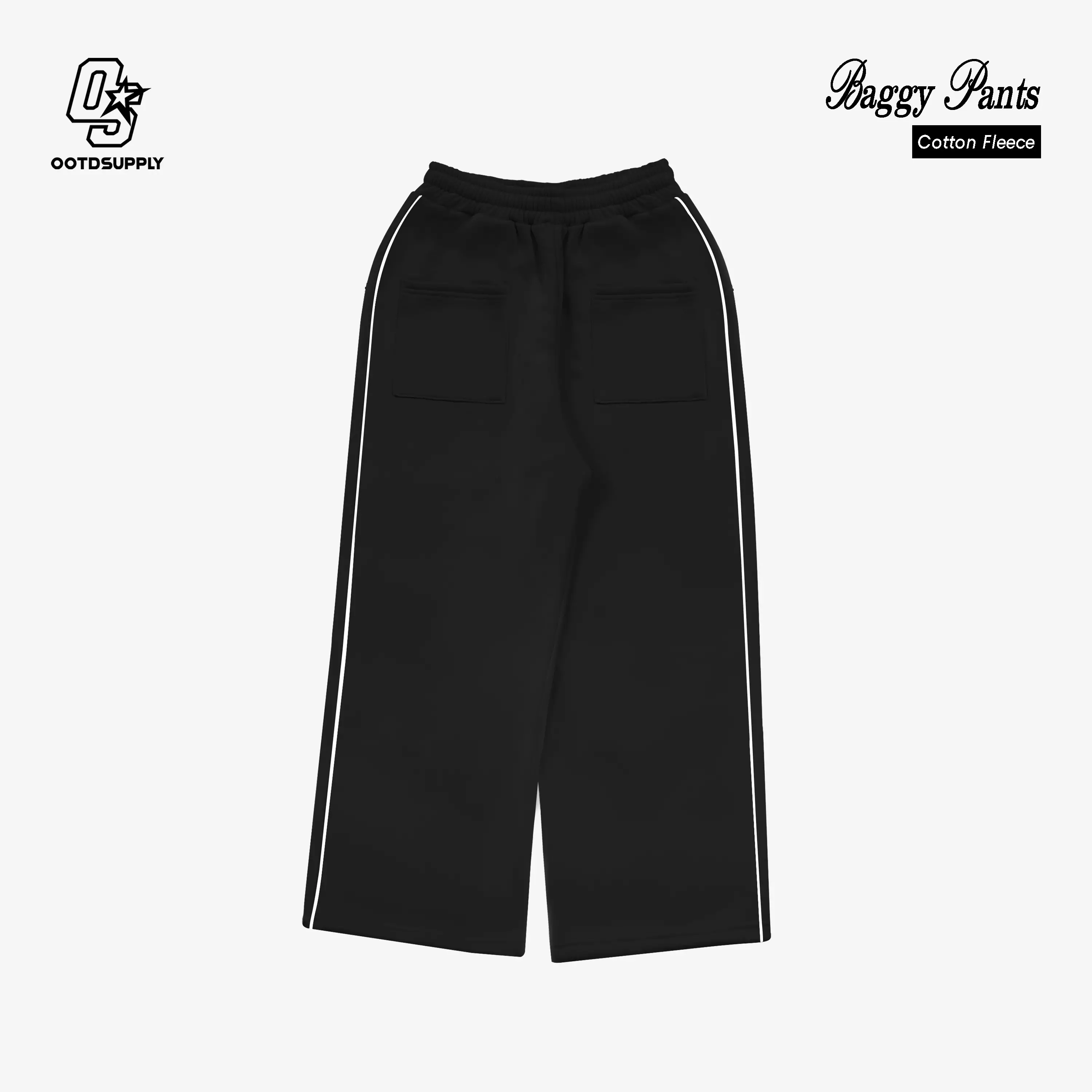 OOTDSUPPLY Baggy Pants Line Circle Embroidery | Celana Panjang Unisex | Celana Sporty | BP-BLK-CE