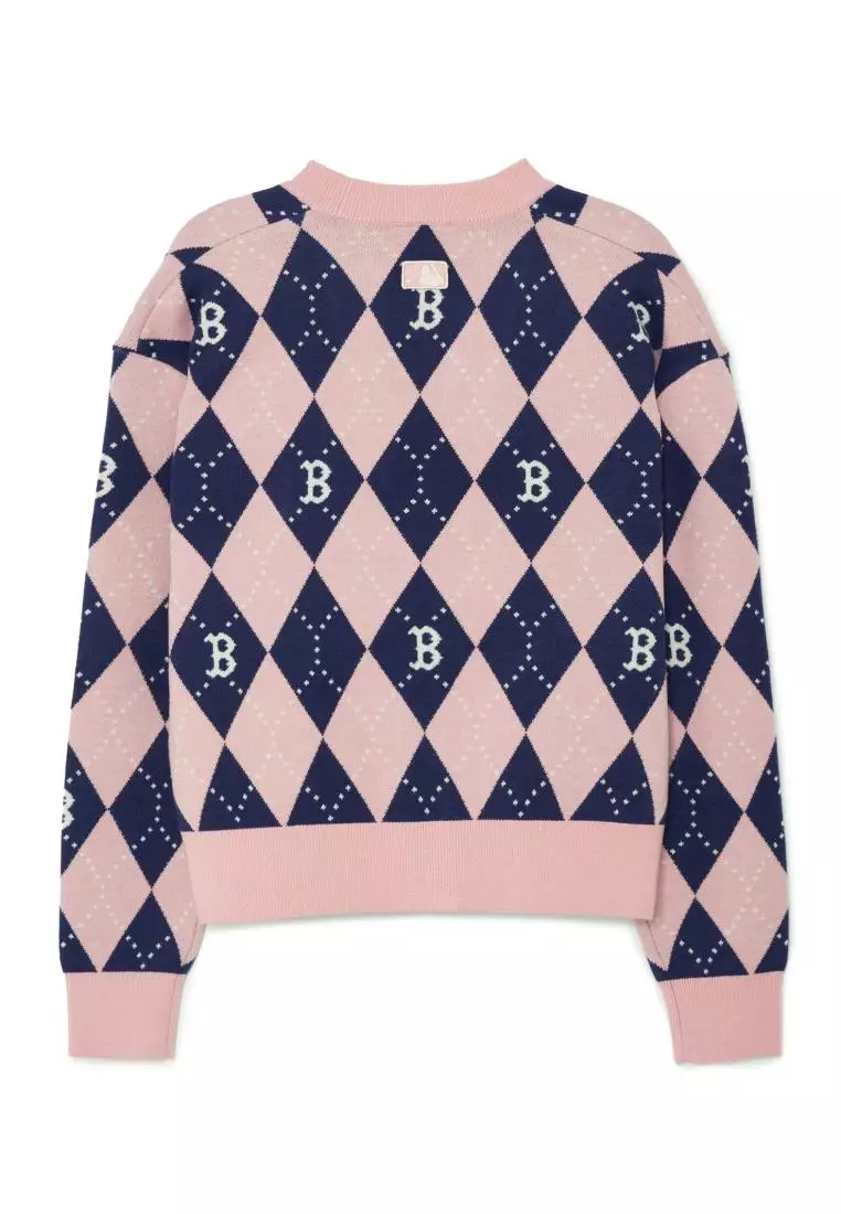 WOMENS ARGYLE MONOGRAM ALL OVER CROP CARDIGAN BOSTON RED SOX
