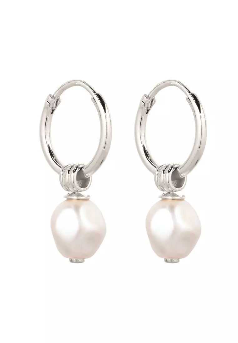EXCLUSIVE Anting Perhiasan Perak 925 Pria Creole Embellished with Pearl by Swarovski&reg;