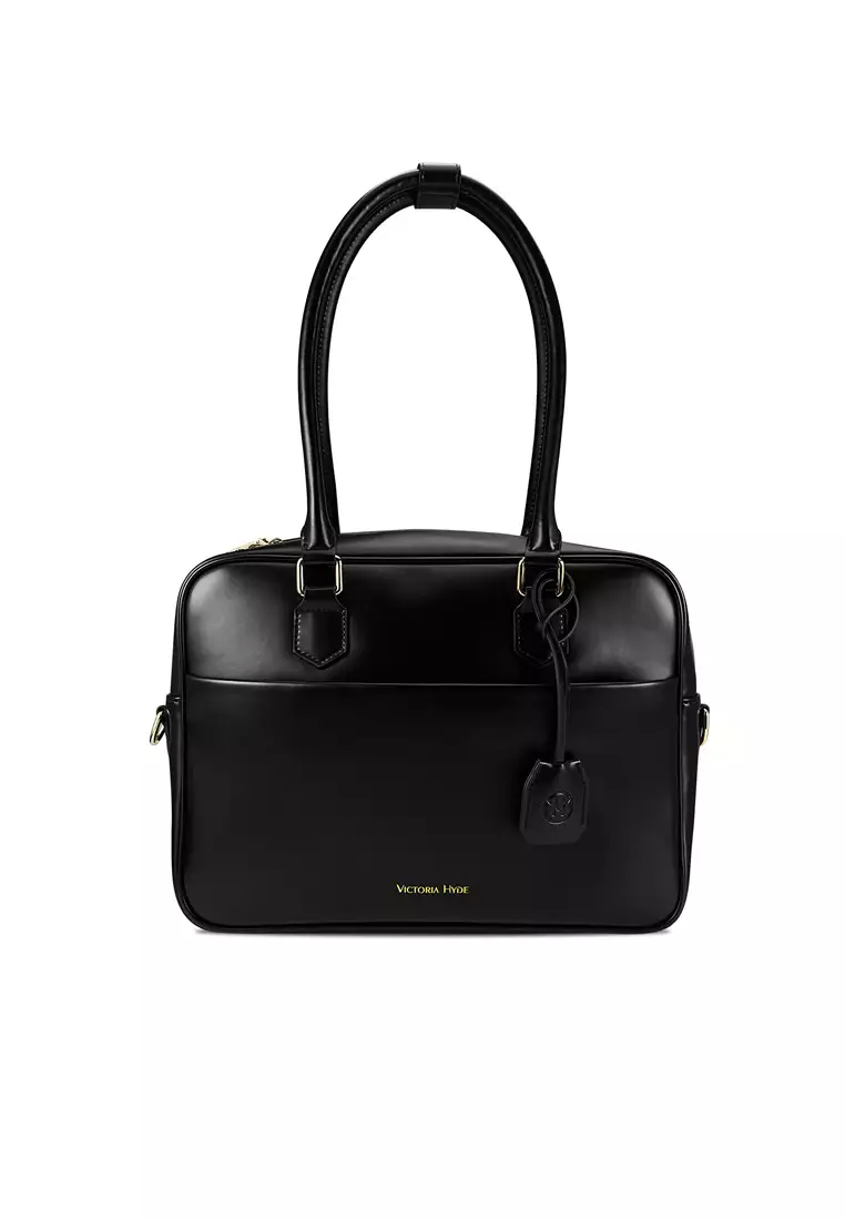 Margaret M Women's Black Top Handle Handbag: 2-in-1 Microfiber Leather Travel Business Bag (Tablet compatible std. size 10")