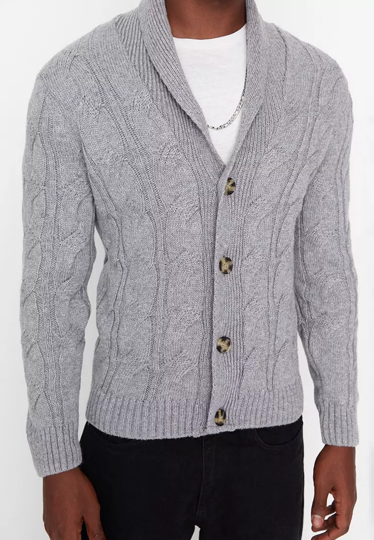 Shawl Collared Slim Fit Knit Cardigan