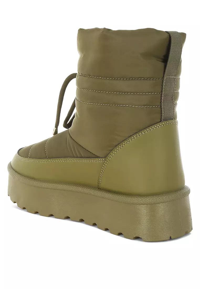 High Ankle Chunky Snow Boots In Khaki Green
