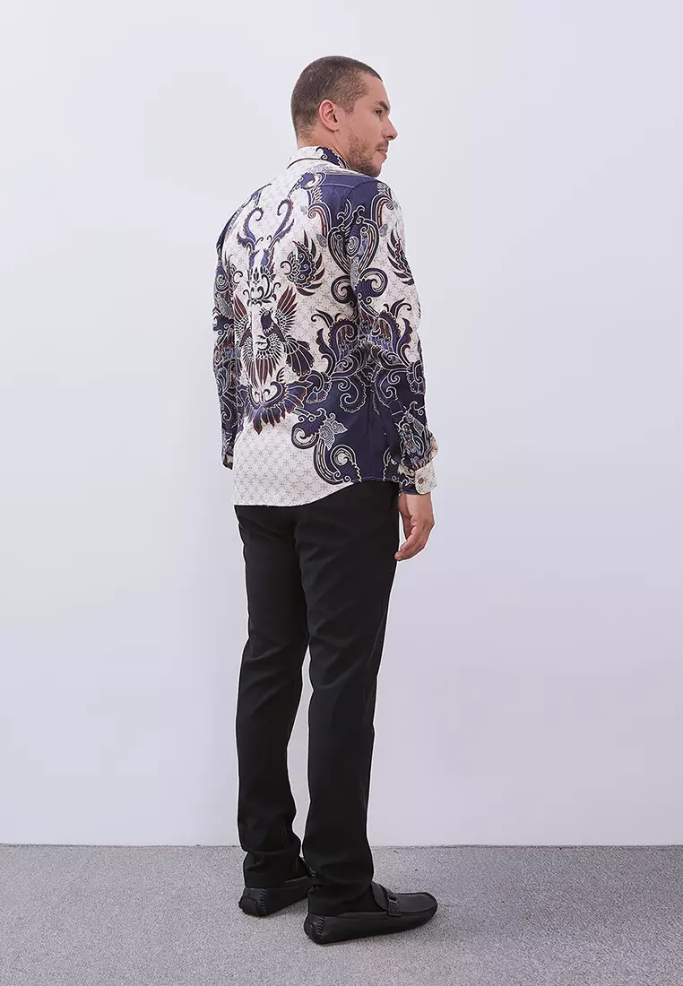 MANZONE - Kemeja Batik Lengan Panjang Pria Kalimasada Slim Fit - Brown Warna Brown