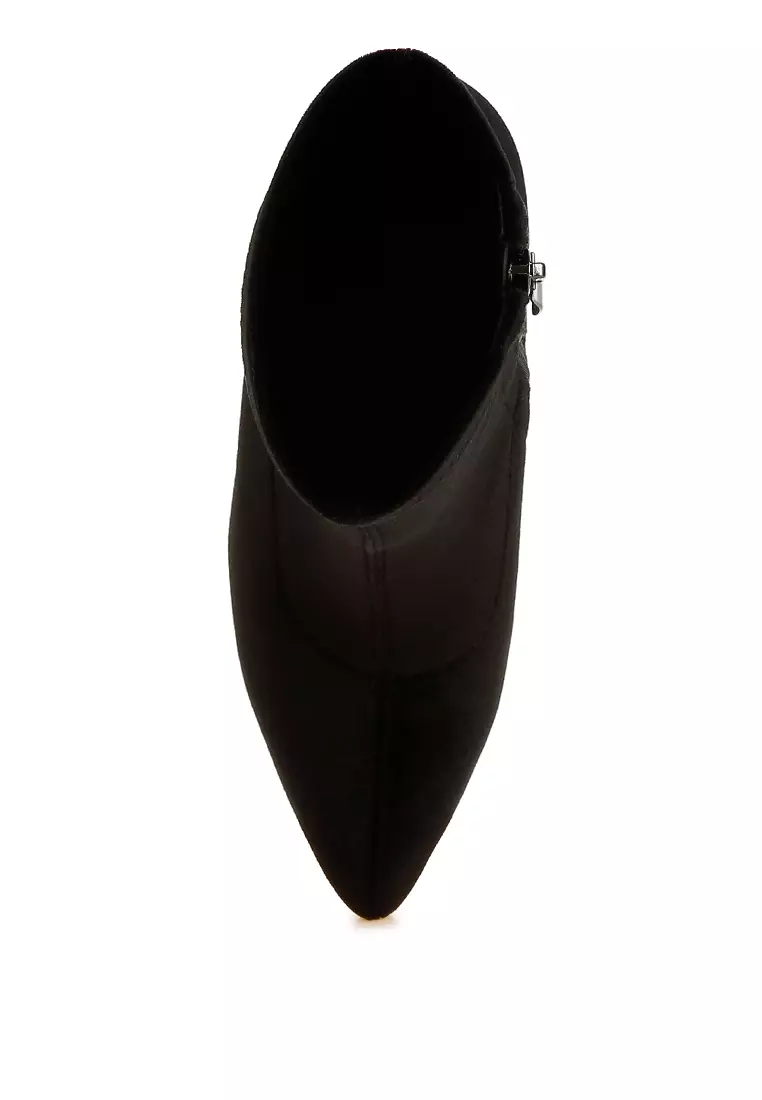 Black Flared Block Heel Velvet Boots