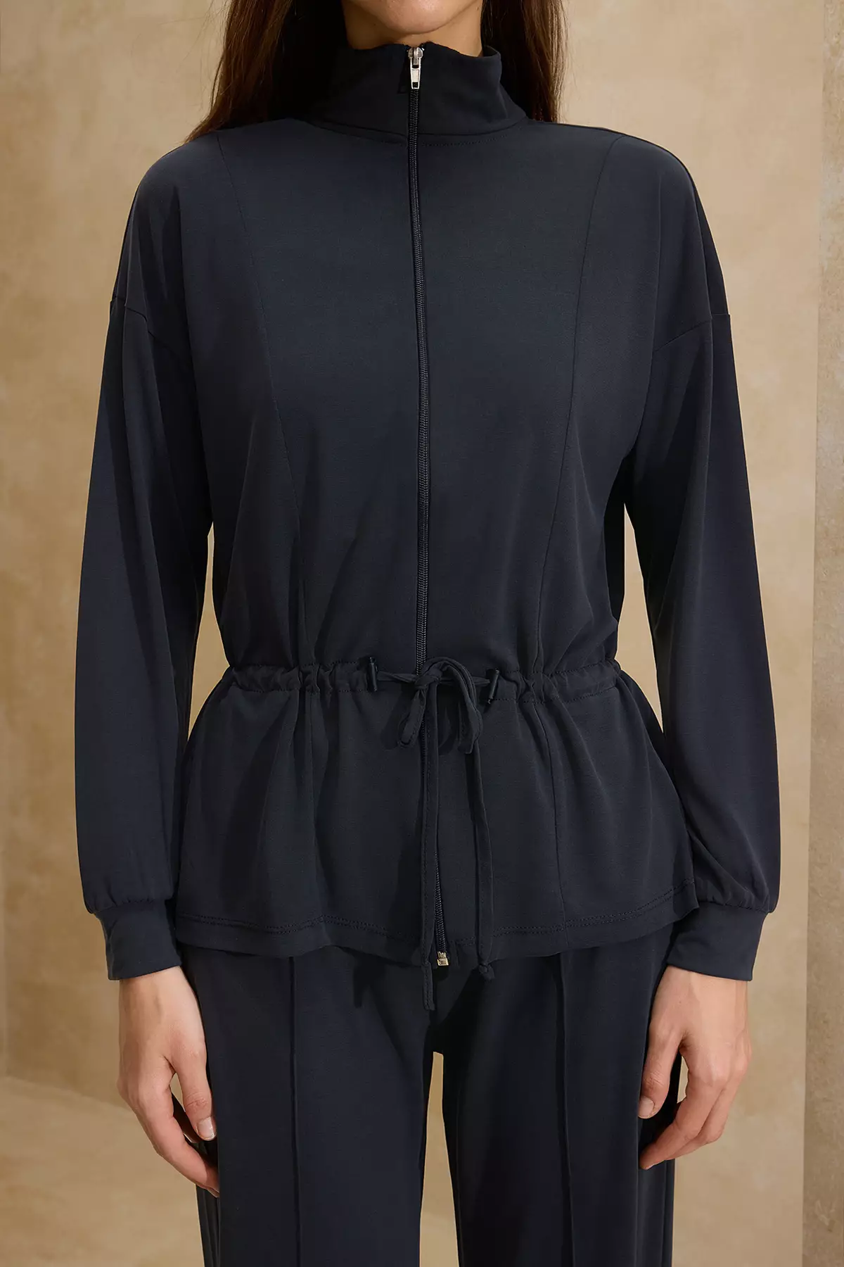 More Sustaniable Anthracite Oversize Zippered Modal Premium Knitted Top And Bottom Set Twoss26Au9