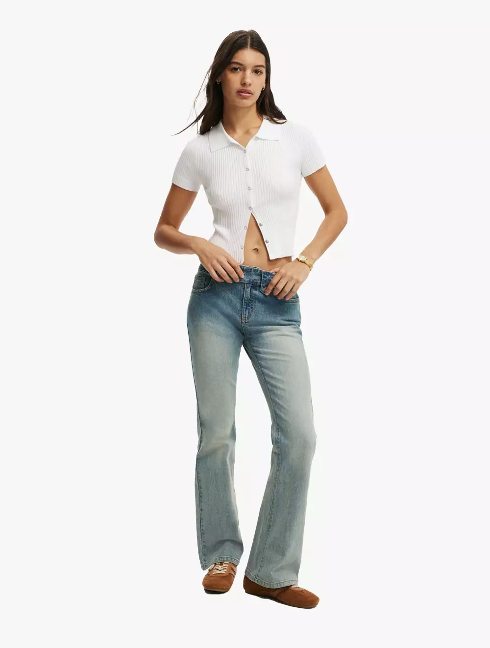 COTTON ON - ATASAN - EVERFINE RIB COLLAR SHORT SLEEVE - WHITE