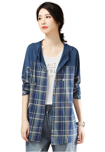 A-IN GIRLS blue Fashion Checkered Shirt Jacket 16E1DAA0797DC8GS_1