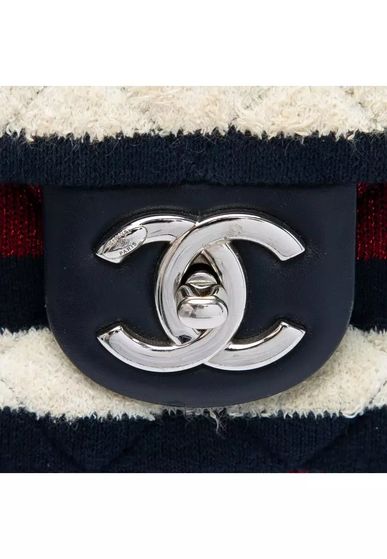 Pre-Loved Chanel Jumbo Stripe Jersey Felt And Rope Flap