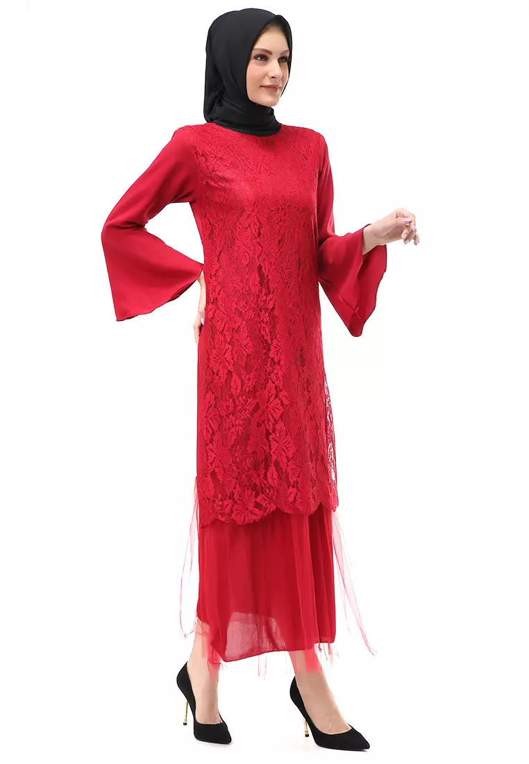 Regita Gamis Brukat Muslimah Wanita Long Dress Regular Fit - Maroon