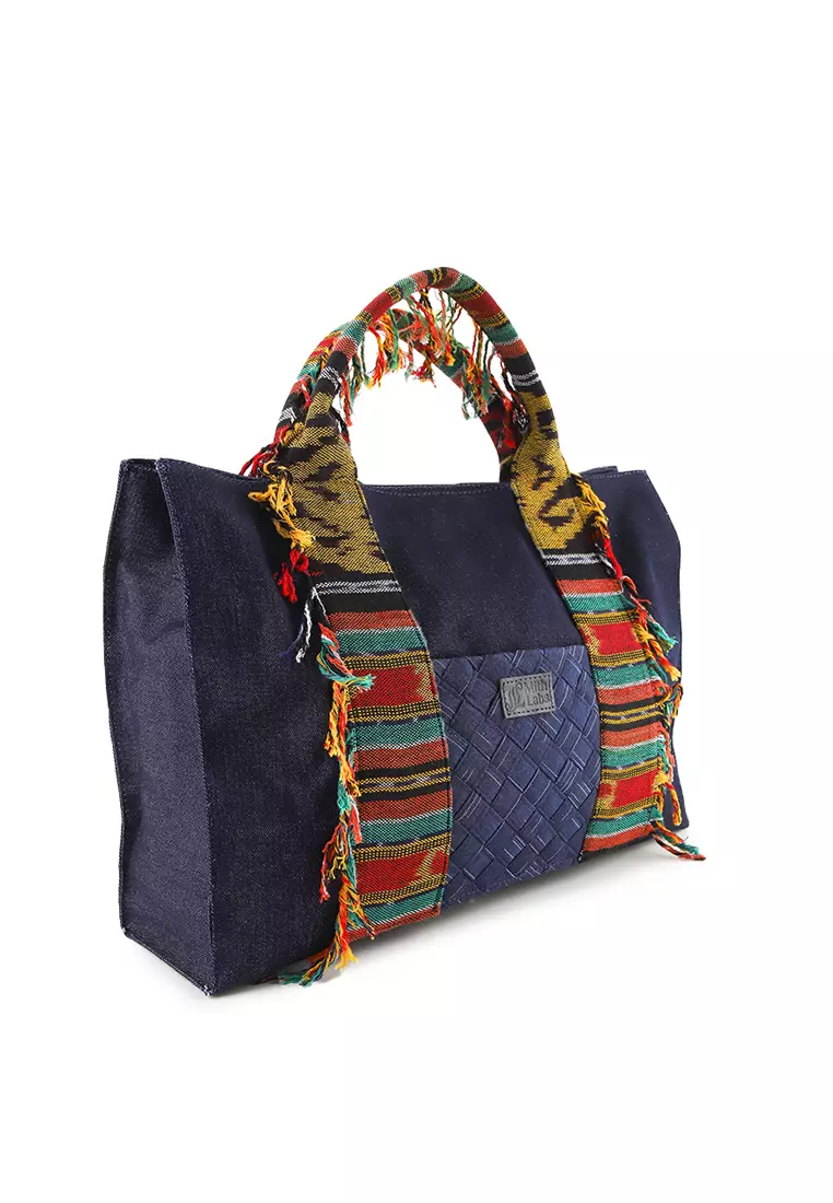 Gayatri Totebag - Tas Wanita Denim Kombinasi Tenun Etnik - Handmade Lokal Premium