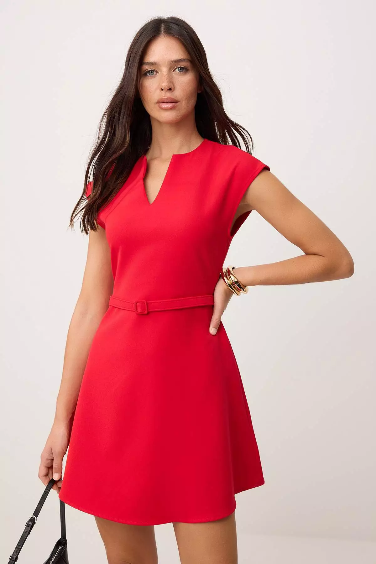 Red Straight Midi Woven Dress Twoss26El294