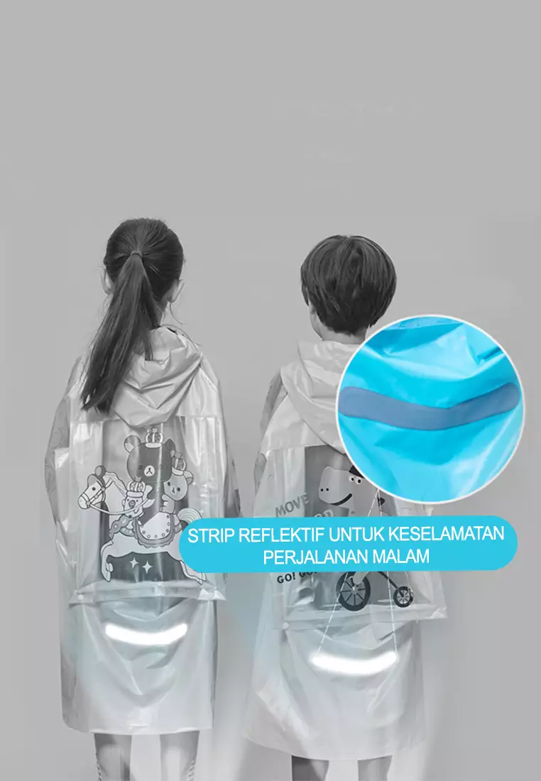 Wakakids Jas Hujan Anak Perempuan Ransel Kartun Raincoat Mantel Terusan Venrz Pink
