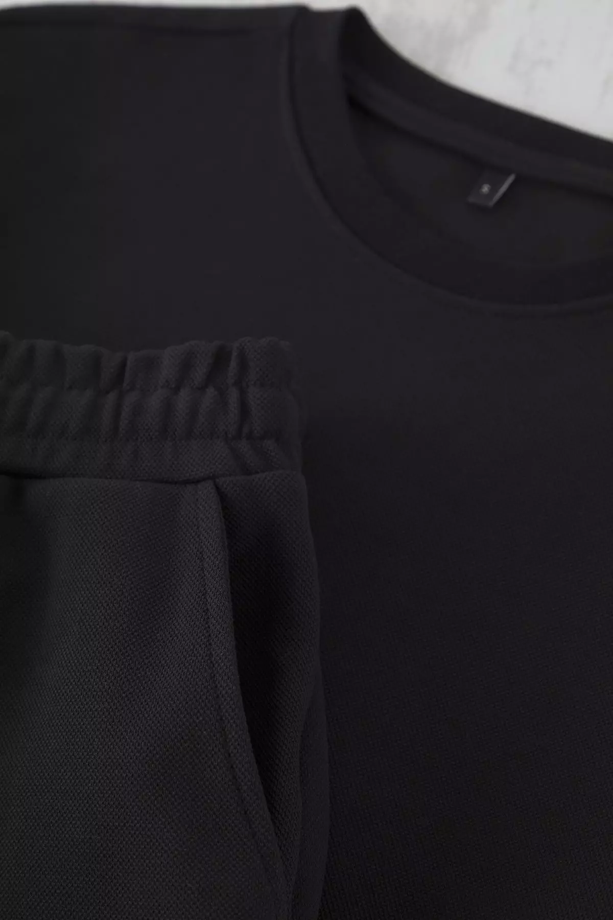 Black Oversize Thick 100% Cotton T-shirt Shorts Tracksuit