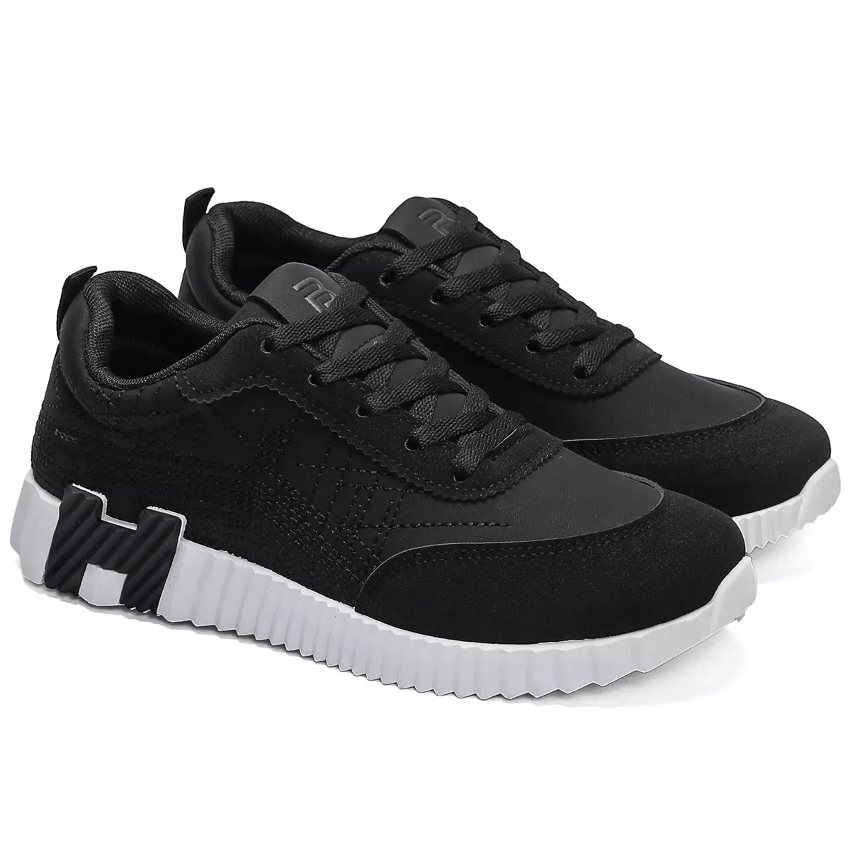 Sepatu Sekolah Cowok Hitam Abu Sneakers Sport Polos Pria QNR32 