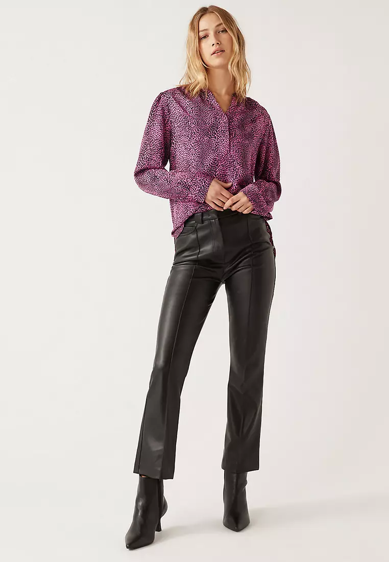 Satin Animal Print V-Neck Blouse
