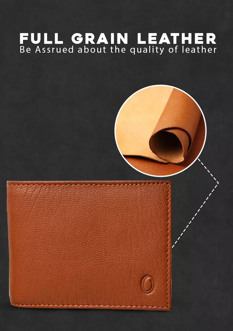 Wallet Men Brown with coin pouch - Bifold Lucky Wallet- Full Grain Leather Wallet with NO HOLE- Brown Wallet - Oxhide 3851CP Brown