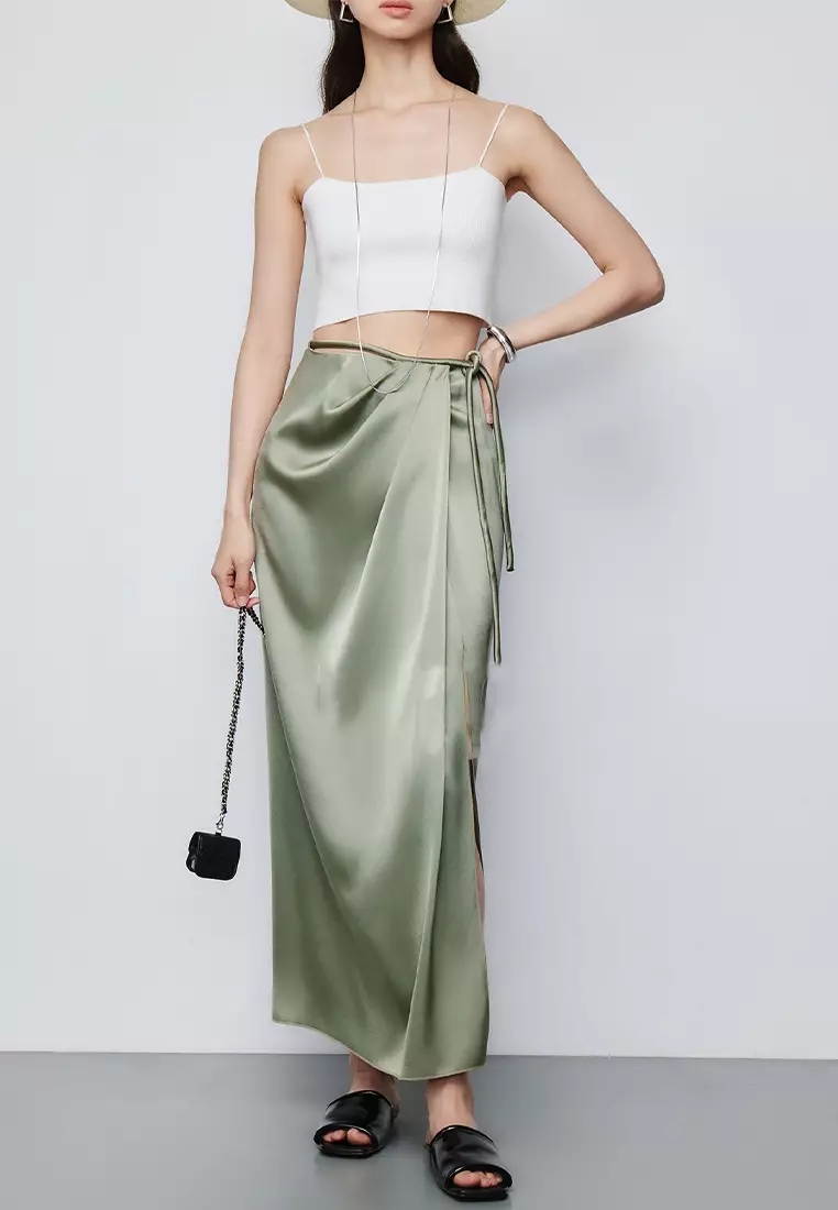 Mid length satin skirts twin best sale