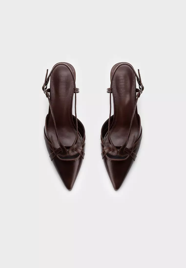 法式后空尖头高跟鞋