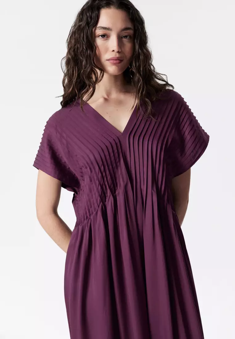 Pleated Dolman Midi Dress