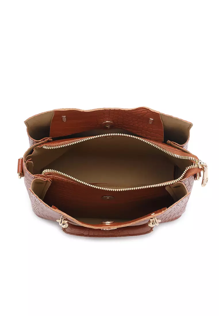 Women's 3-in-1 Handbag with Pouch & Purse - Brown