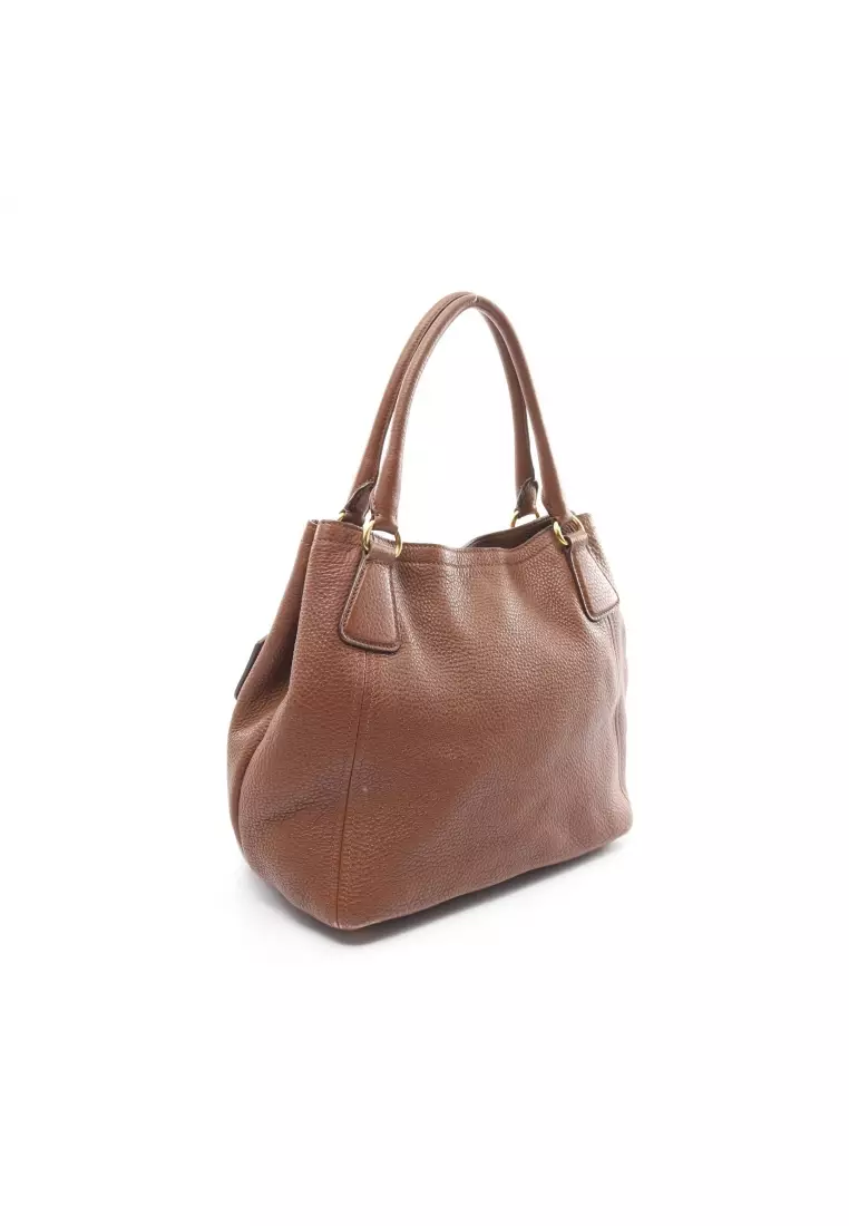 Pre loved Prada VIT DAINO Handbag tote bag leather Brown 2WAY