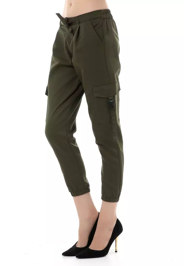 Jourel Celana Panjang Kasual Wanita Jogger Cargo Pants Material Cotton Drill ORIGINAL - Army