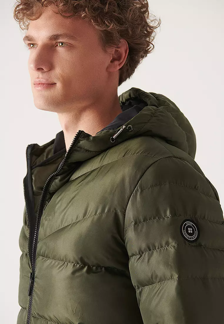 Mens khaki jacket with hood hot sale