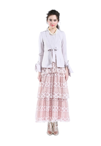 Lunaria Peach Kebaya Blazer with Lace Layer Skirt from Hernani in Pink