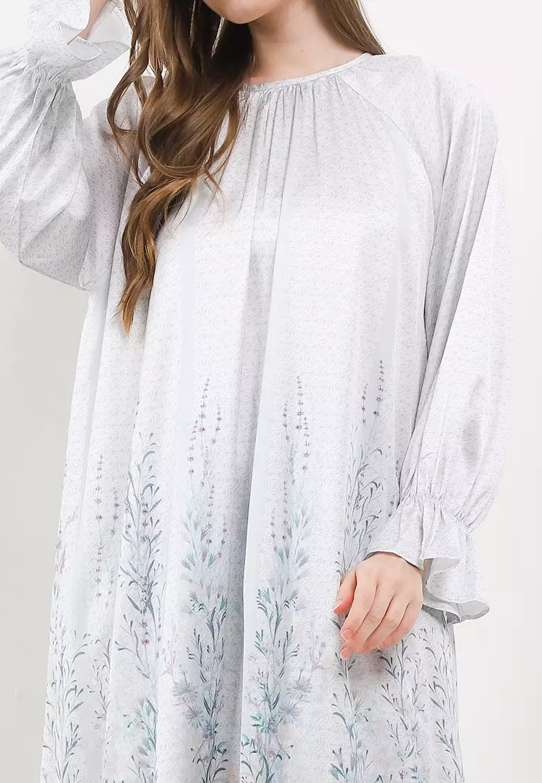 Ruffle Hem Printed Sateen Maxi Dress