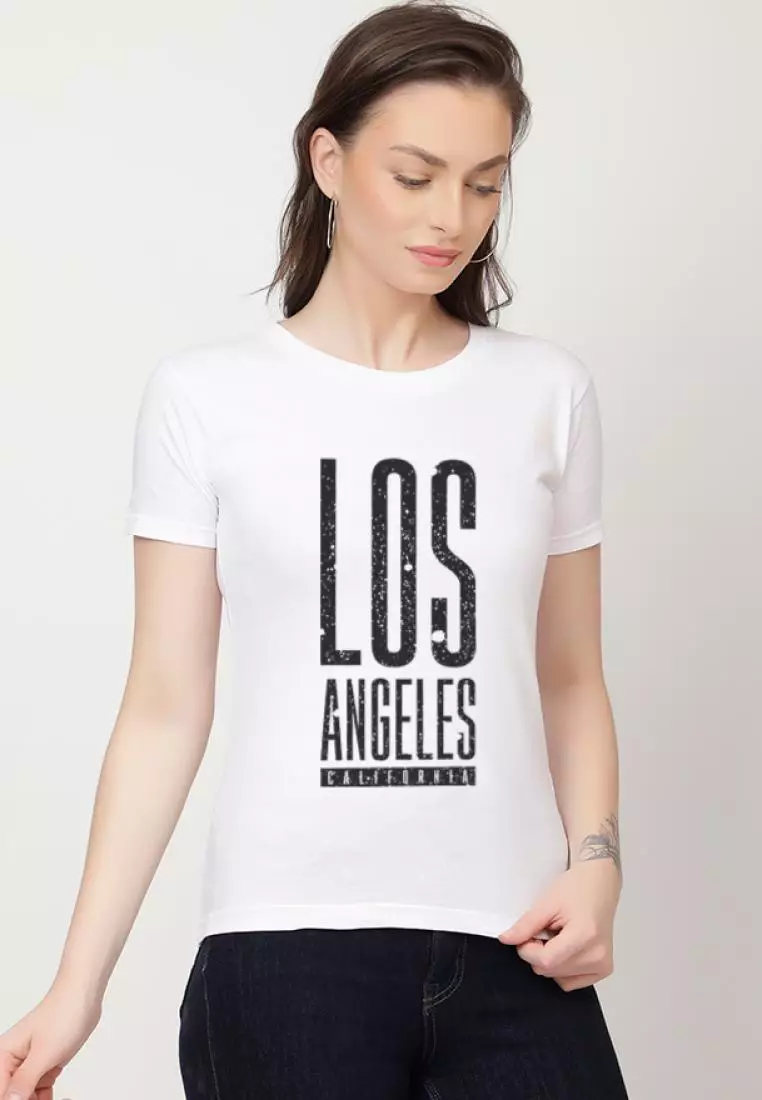 Street StyleLos Relaxed Short Sleeve Stylish White Cotton Casual Graphic Print Tee/TShirt