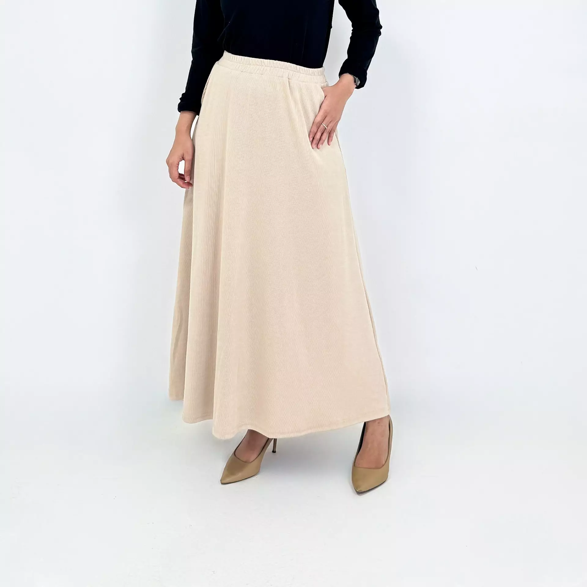 Ani Knit Skirt [KREM] Rok Panjang Wanita Muslim