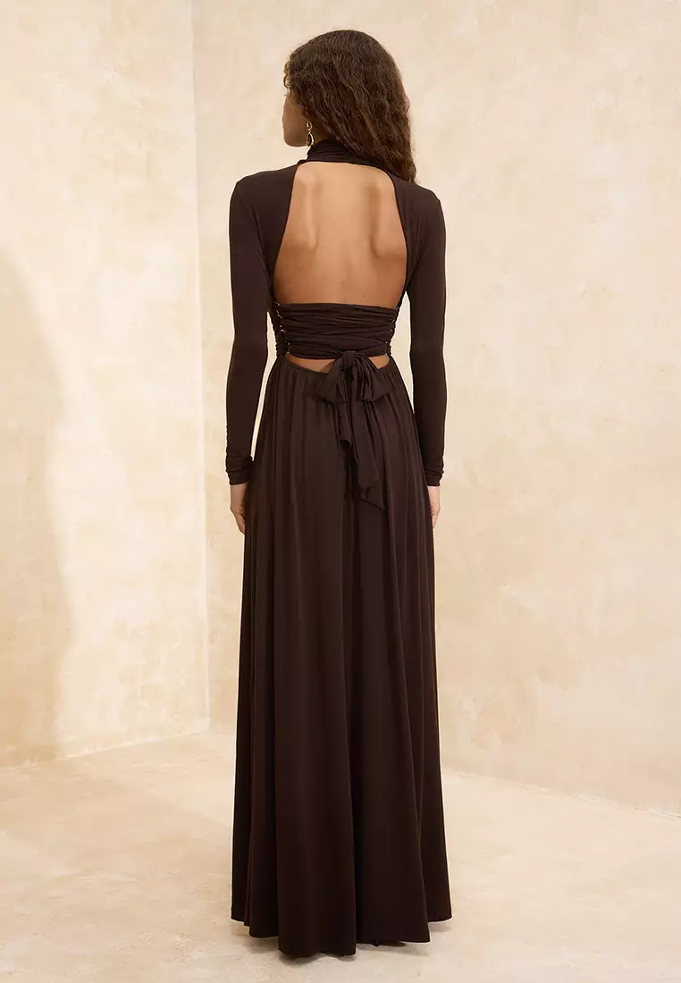 High Neck Tie Back Maxi Dress