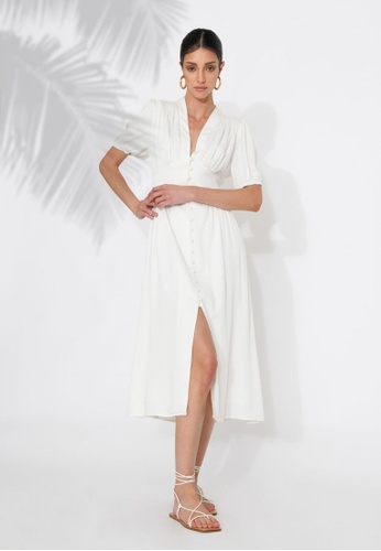 FORCAST white FORCAST Marseille Button-Front Midi Dress 4ECB7AAFBCE0E8GS_1