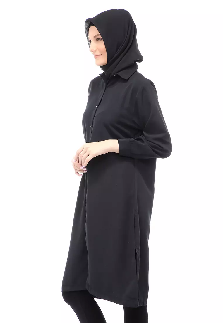 Septiyani Tunik Atasan Wanita Motif Polos Long Sleeve Regular Fit - Black