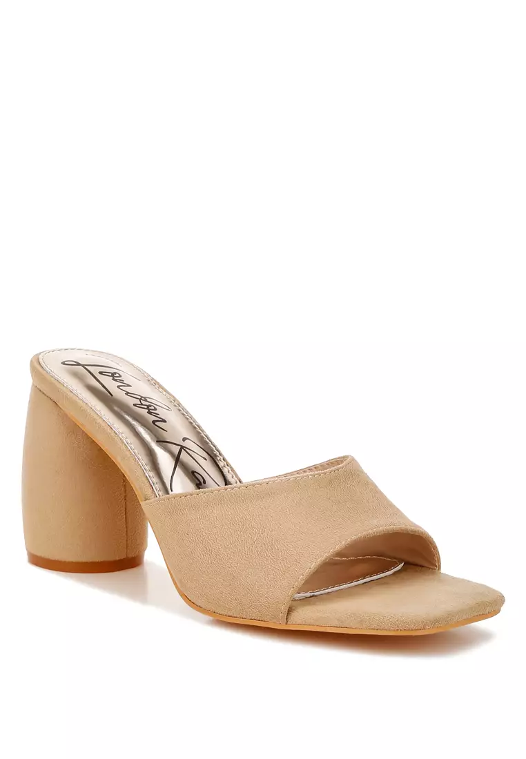 Round Heel Micro Suede Sandals in Beige