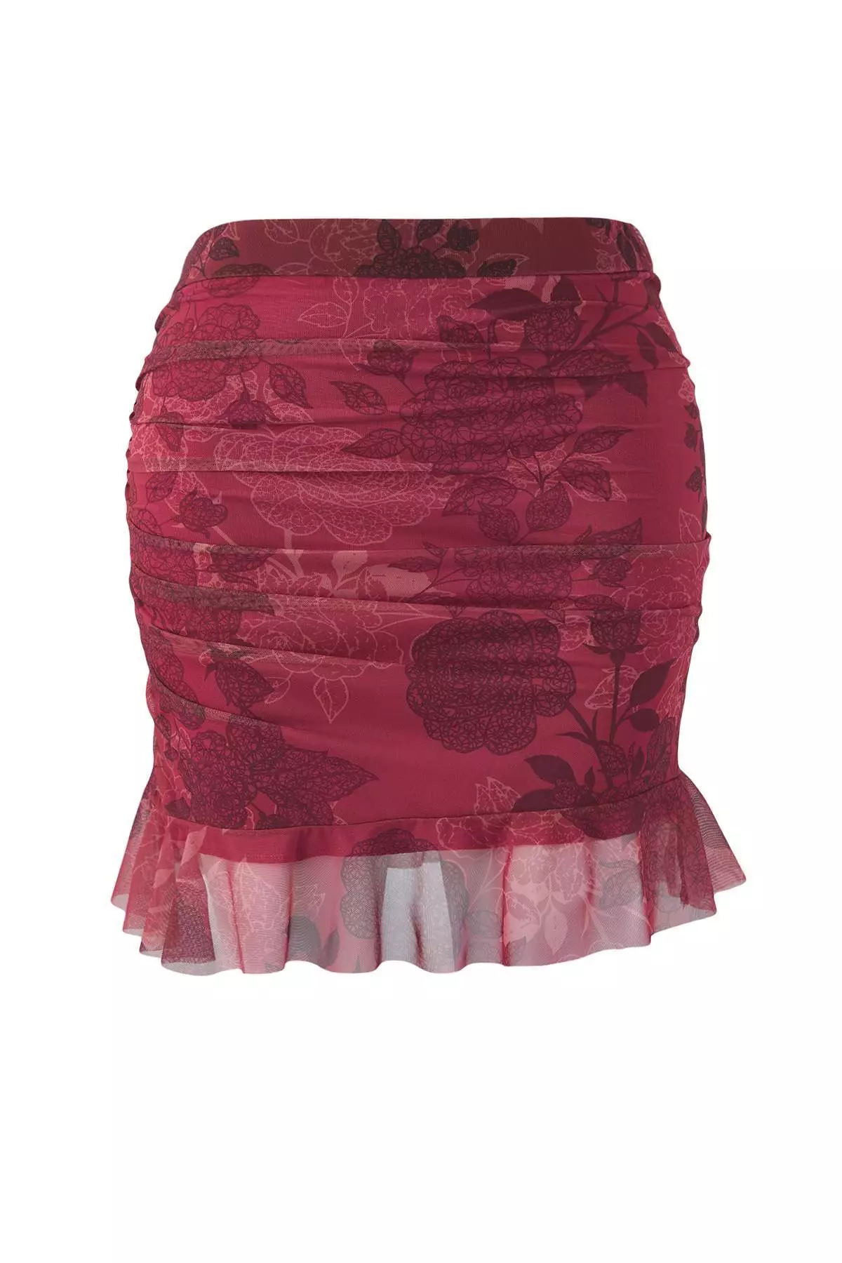 Burgundy Floral Mini Knitted Plus Size Skirt