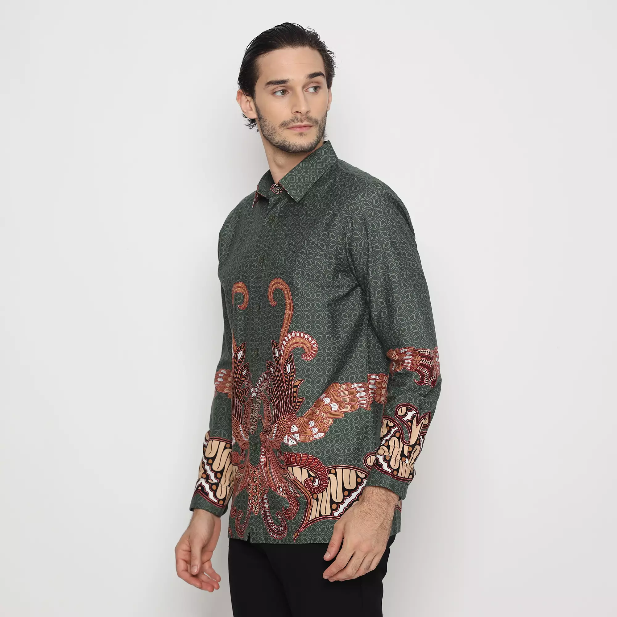 Platini Kemeja Batik Pria Lengan Panjang Katun Hijau 36055