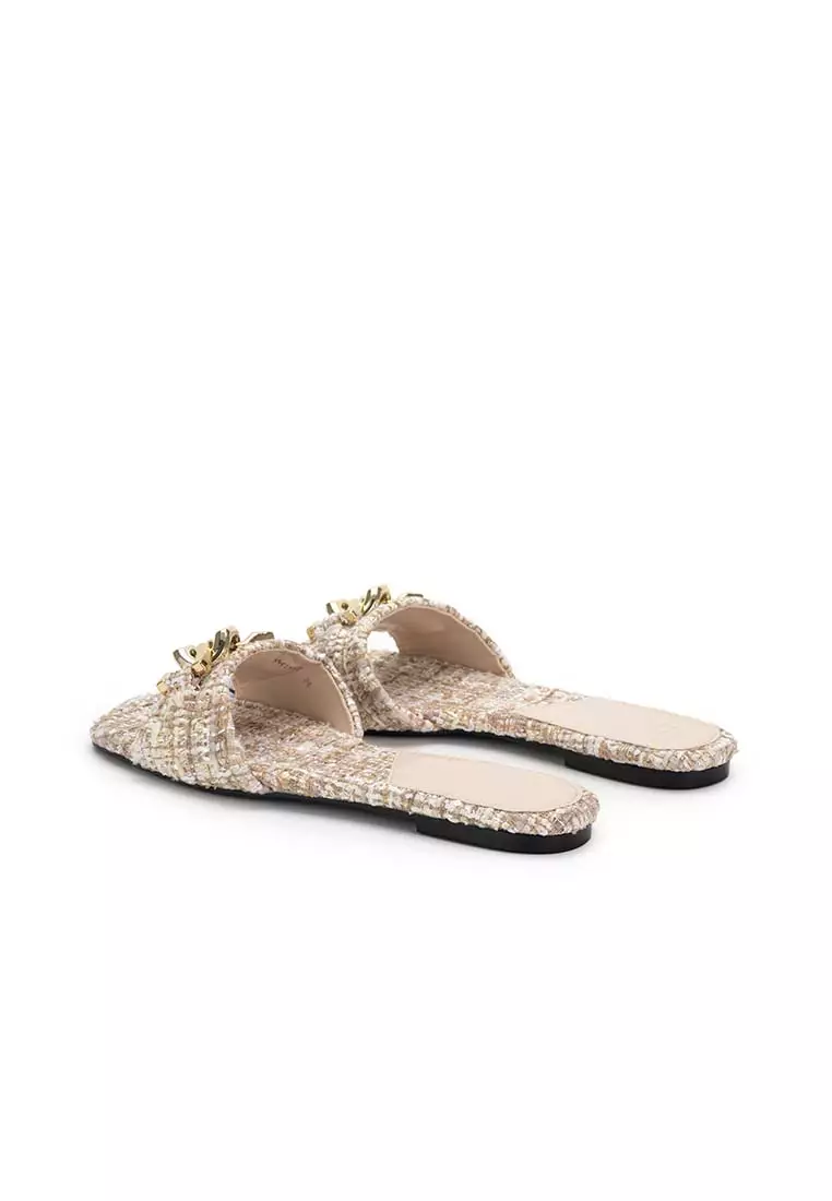 TWEED WITH EMBELLISHED CHAIN FLAT SLIDE