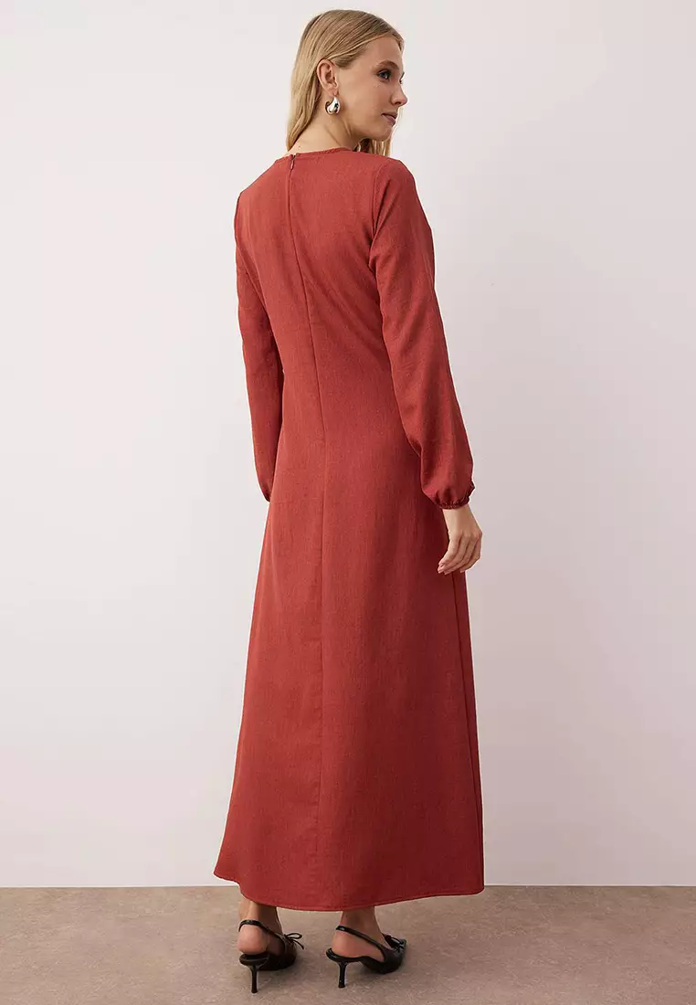 Dusty Rose Linen Look Woven Dress
