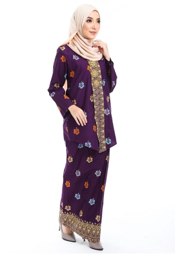 Buy Cotton Tradisional Kebaya With Songket Print (BRaya) from Kasih in Purple and Multi at Zalora