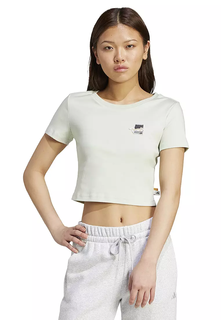 Cat Patch Cropped Graphic T-Shirt