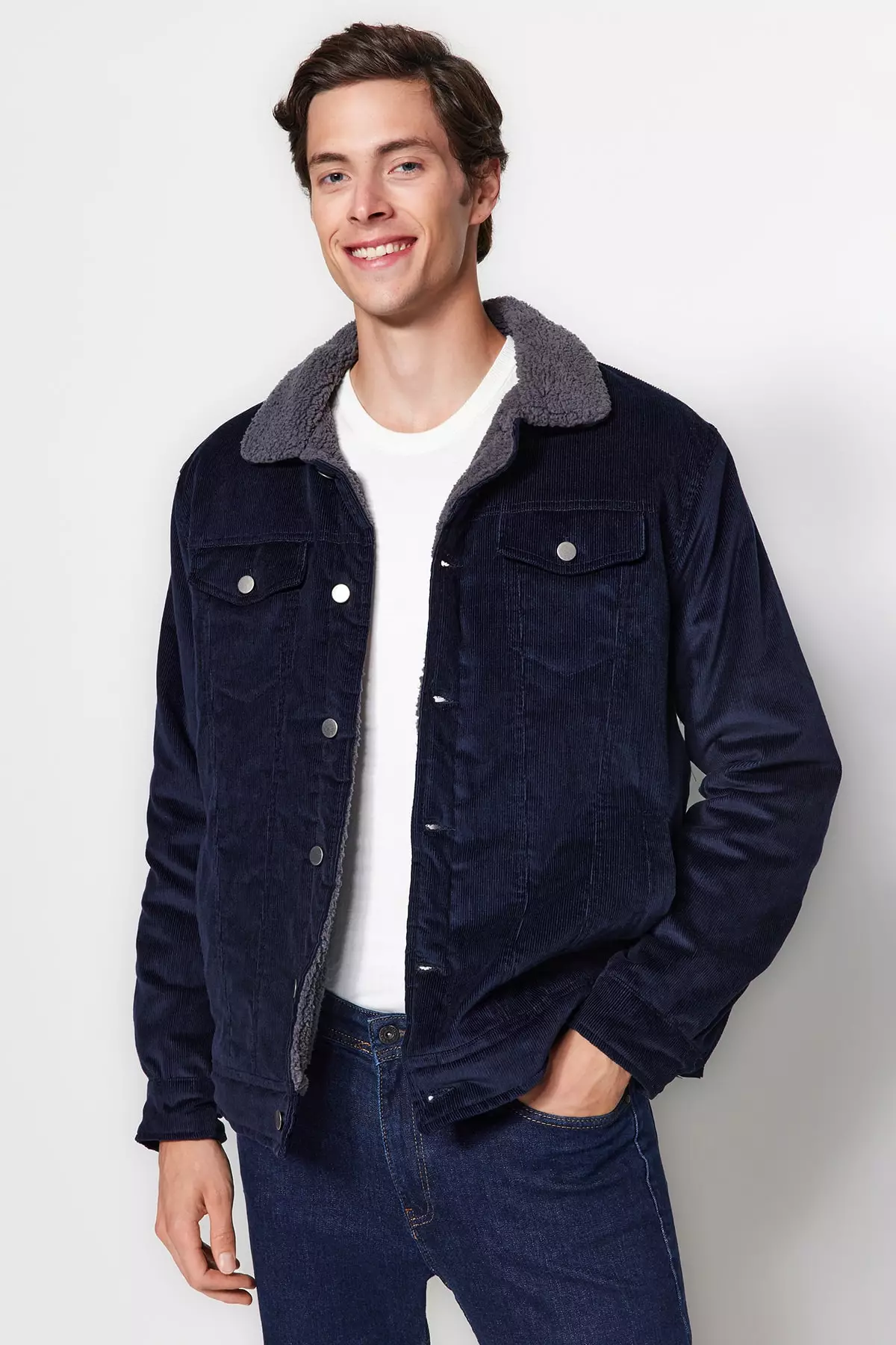 Navy Blue Unisex Regular Fit Plush Velvet Winter Coat