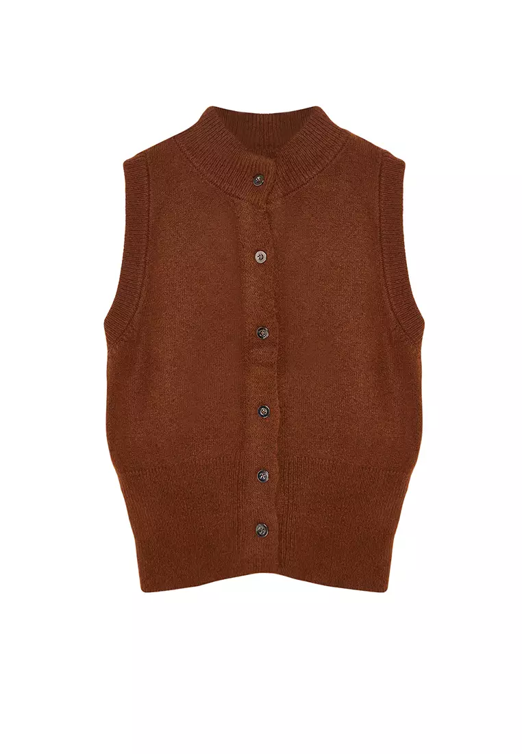 Limited Edition Brown Soft Texture Knit Vest TWOAW24HI00403