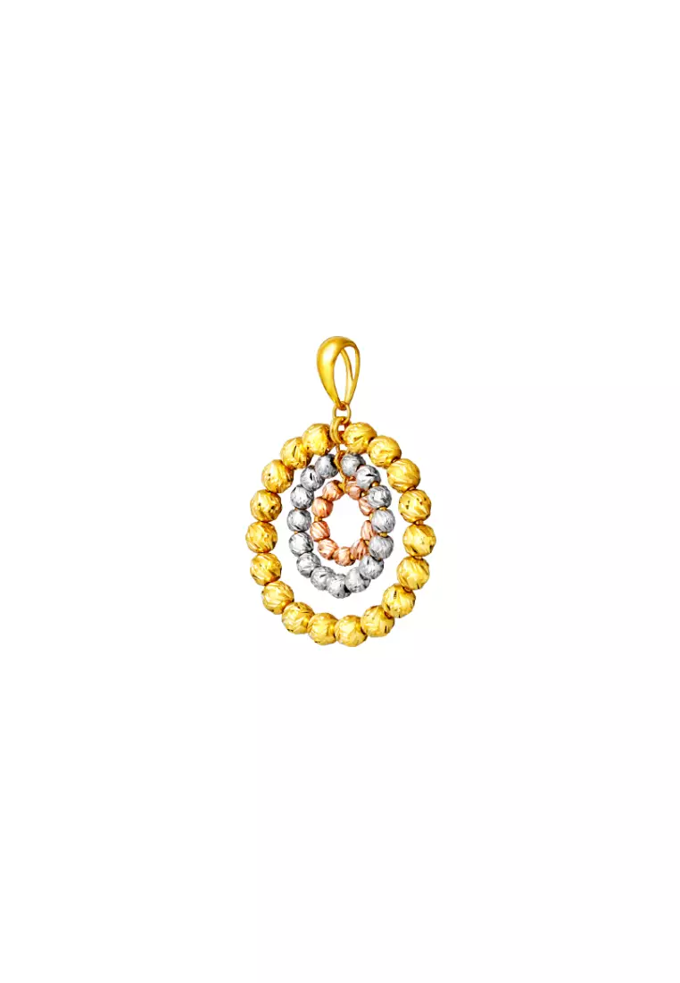 TOMEI Trio-Circle Of Bead Pendant, Yellow Gold 916