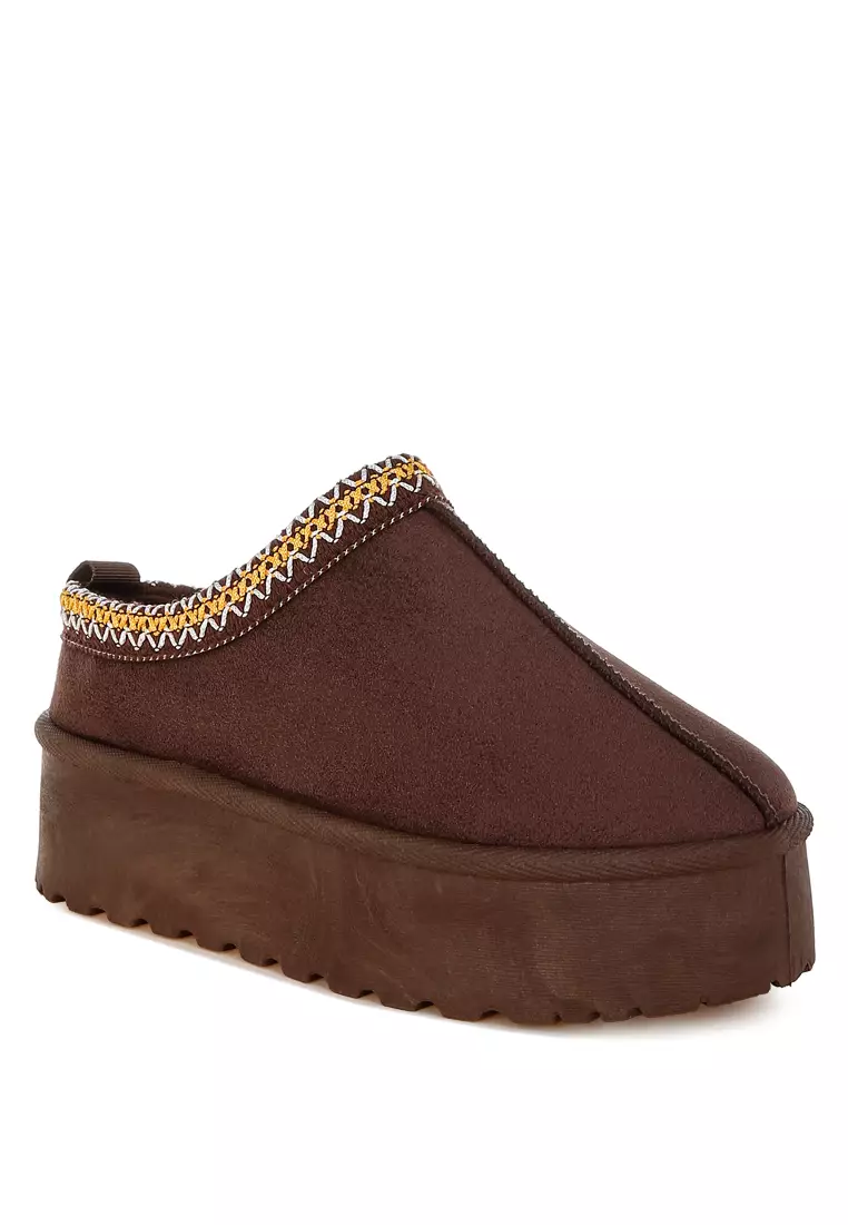 Embroidered Platform Classic Slip-On in Brown