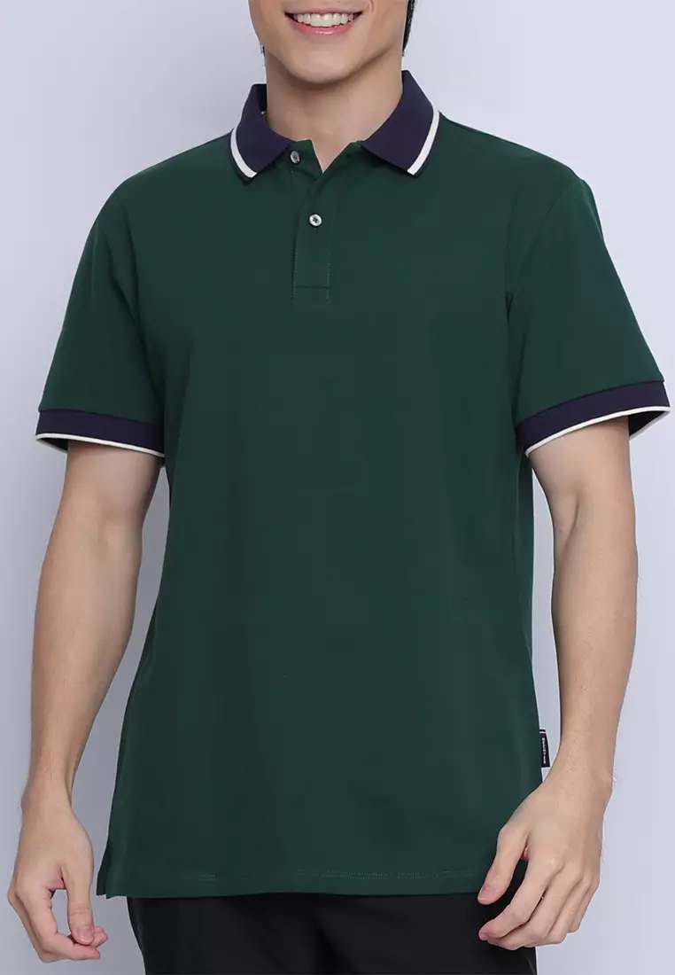 Plain Color Block Pique Polo Shirt