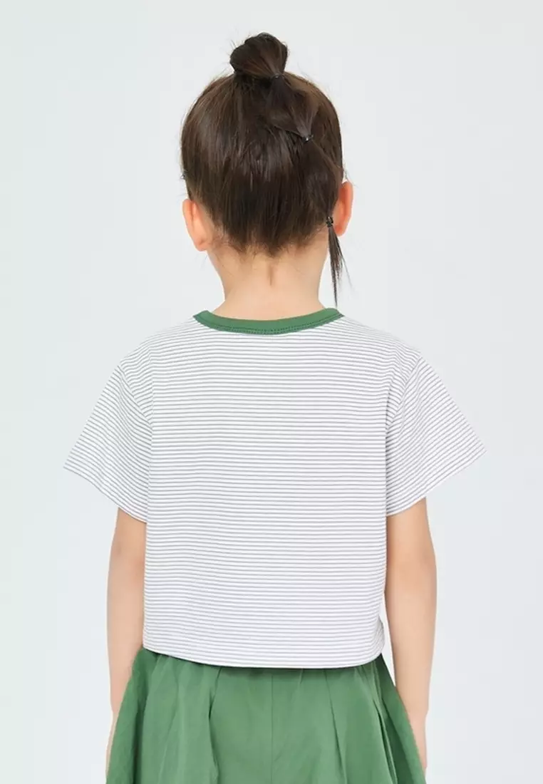 Stripe Short Sleeve Cotton Color Collar T-Shirt