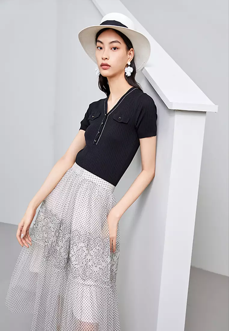 Polka Dot High Waist Tiered Midi Skirt