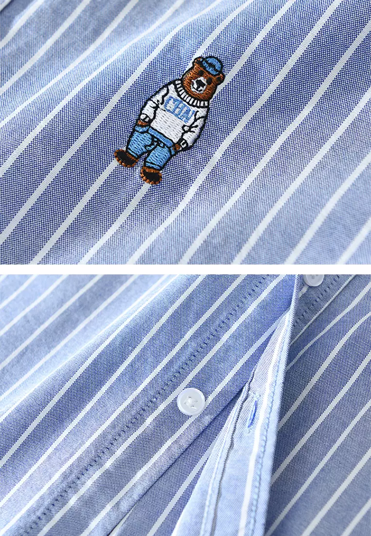 Cartoon Embroidery Stripe Short-Sleeved Shirt WM8869