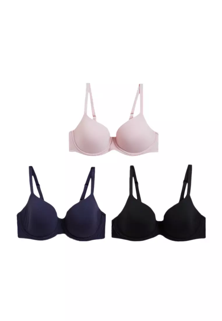 3pk Cotton Wired Plunge T-Shirt Bras A-E